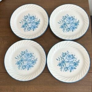 SET OF 4 CORELLE BY CORNING "BLUE VELVET ROSE" LUNCHEON LUNCH SALAD PLATES 9"